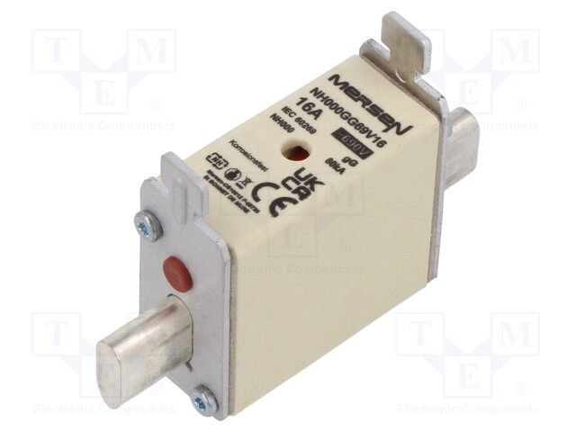 Fuse: fuse; gG; 16A; 690VAC; 250VDC; ceramic,industrial; NH000