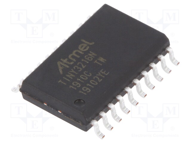 AVR microcontroller; EEPROM: 256B; SRAM: 2kB; Flash: 32kB; SO20