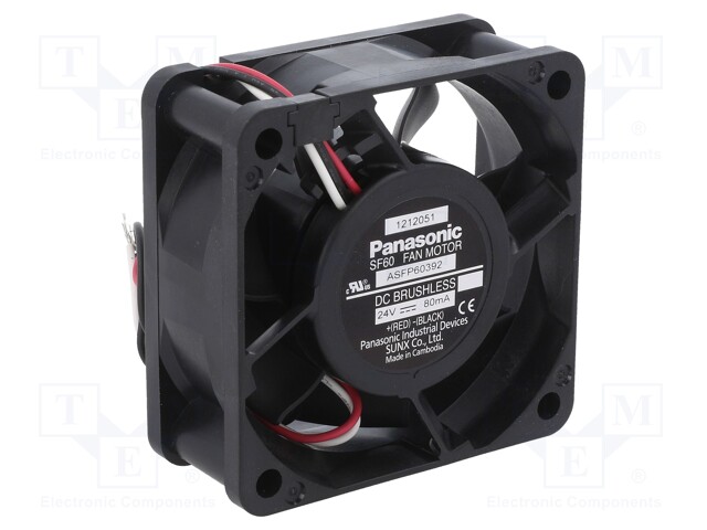 Fan: DC; axial; 24VDC; 60x60x25mm; 33.6m3/h; 27.5dBA; ball bearing