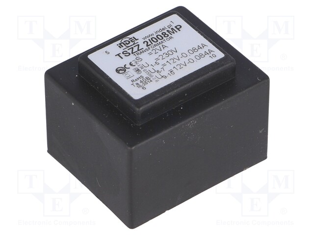 Transformer: encapsulated; 2VA; 230VAC; 12V; 12V; 0.08A; 0.08A; IP00