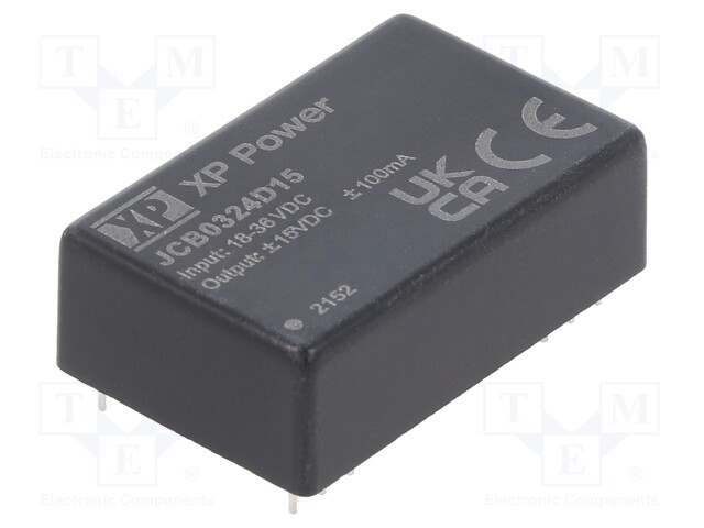 Isolated Board Mount DC/DC Converter, 2:1 Input, ITE, 2 Output, 3 W, 15 V, 100 mA, -15 V