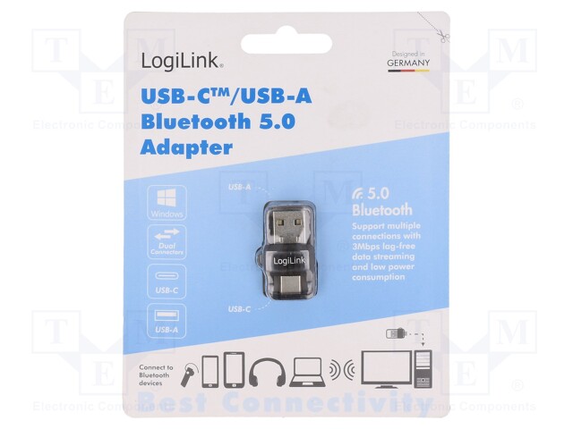 Bluetooth adapter; USB A plug,USB B micro; Bluetooth 5.0; 10m