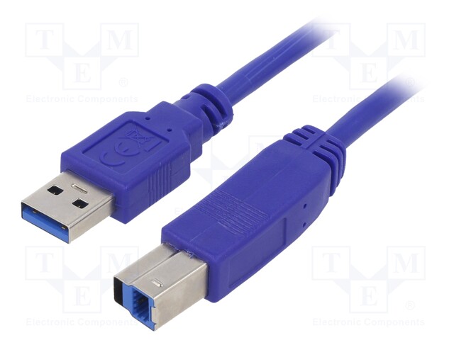 Cable; USB 3.0; USB A plug,USB B plug; gold-plated; 0.5m; blue