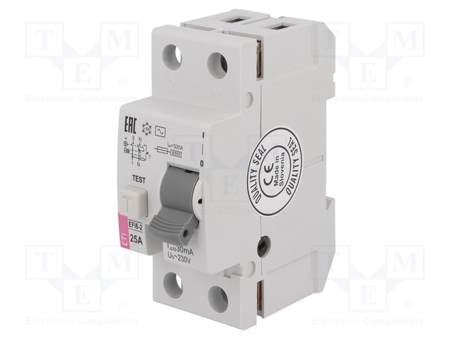 RCD breaker; Inom: 25A; Ires: 30mA; Poles: 2; 400V; Mounting: DIN