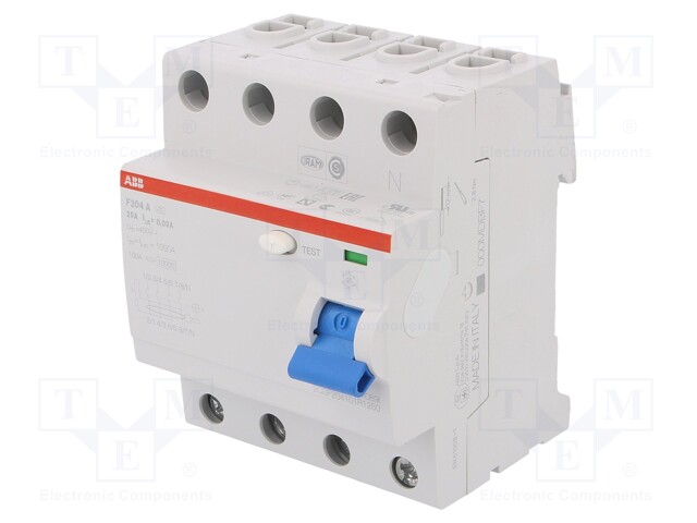 RCD breaker; Inom: 25A; Ires: 30mA; Max surge current: 5000A; 400V