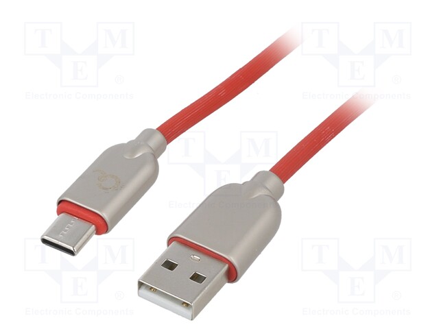 Cable; USB 2.0; USB A plug,USB C plug; gold-plated; 1m; red