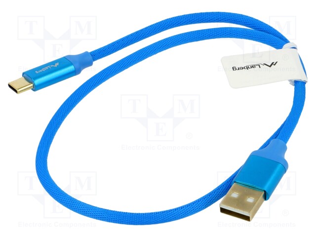 Cable; USB 2.0; USB A plug,USB C plug; gold-plated; 0.5m; blue