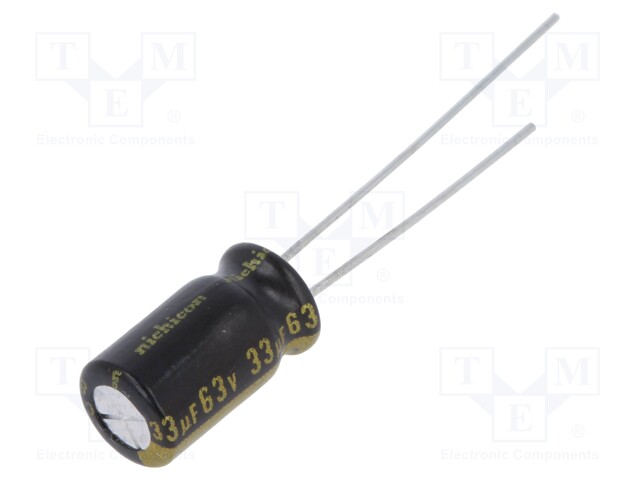 Capacitor: electrolytic; THT; 33uF; 63VDC; Ø6.3x11mm; Pitch: 2.5mm