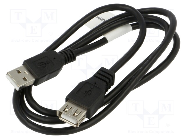 Cable; USB 2.0; USB A socket,USB A plug; gold-plated; 1m; black