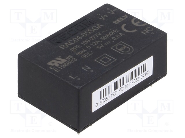 Converter: AC/DC; 4W; Uout: 5VDC; Iout: 800mA; 72%; Mounting: PCB