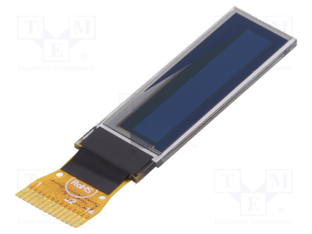 Display: OLED; graphical; 0.84"; 96x16; Dim: 29.1x9.2x1.3mm; yellow