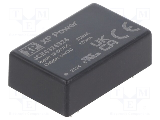 Isolated Board Mount DC/DC Converter, 1.5kV Isolation, ITE, 1 Output, 3 W, 24 V, 125 mA