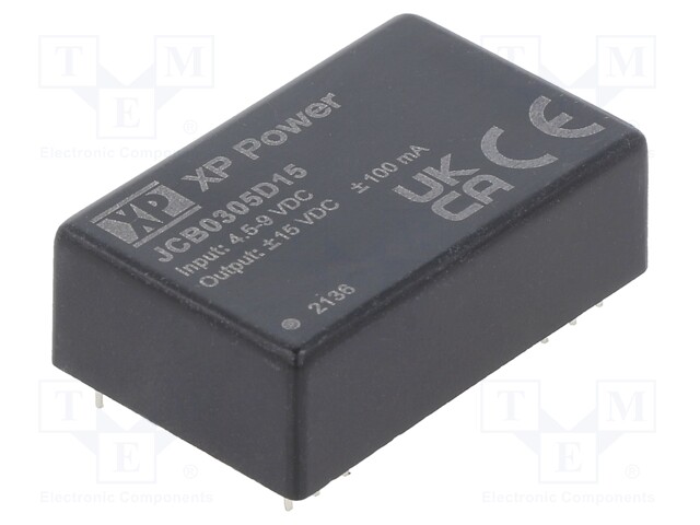 Isolated Board Mount DC/DC Converter, 2:1 Input, ITE, 2 Output, 3 W, 15 V, 100 mA, -15 V