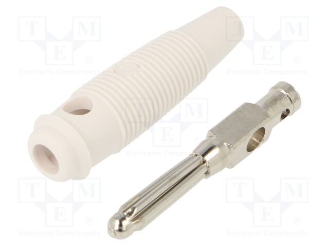 Plug; 4mm banana; 30A; 60VDC; white; 3mΩ; 2.5mm2; nickel plated