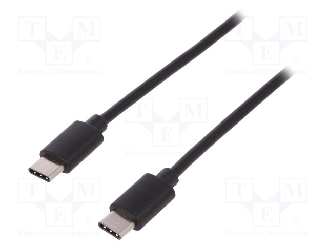 Cable; USB 2.0; both sides,USB C plug; nickel plated; 1m; black