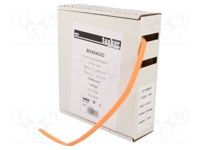 Heat shrink sleeve; glueless; 2: 1; 6.4mm; L: 5m; orange