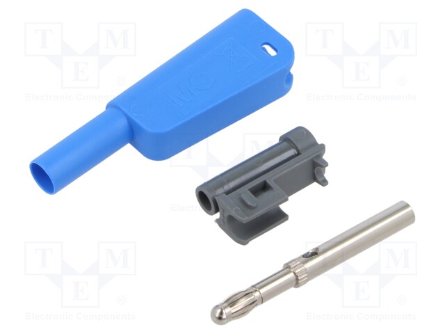 4mm banana; 32A; 1kV; blue; insulated,with 4mm axial socket