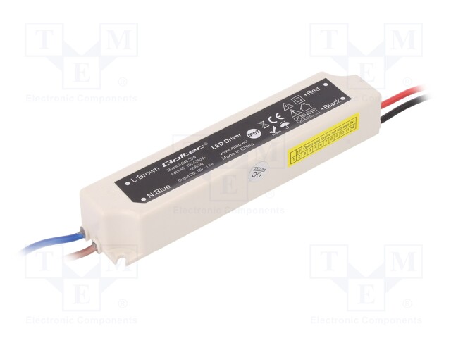 Power supply: switched-mode; LED; 20W; 12VDC; 1.6A; IP67; OUT: 1