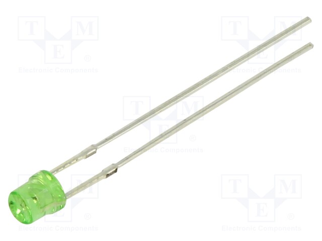 LED; 3mm; yellow green; 45÷68mcd; 80°; Front: recessed; 1.8÷2.6V