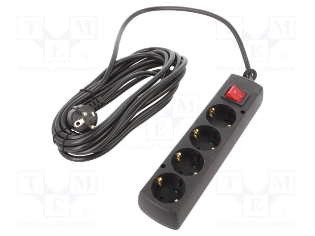 Extension lead; Schuko; Sockets: 4; black; 3x1,5mm2; 5m; 16A