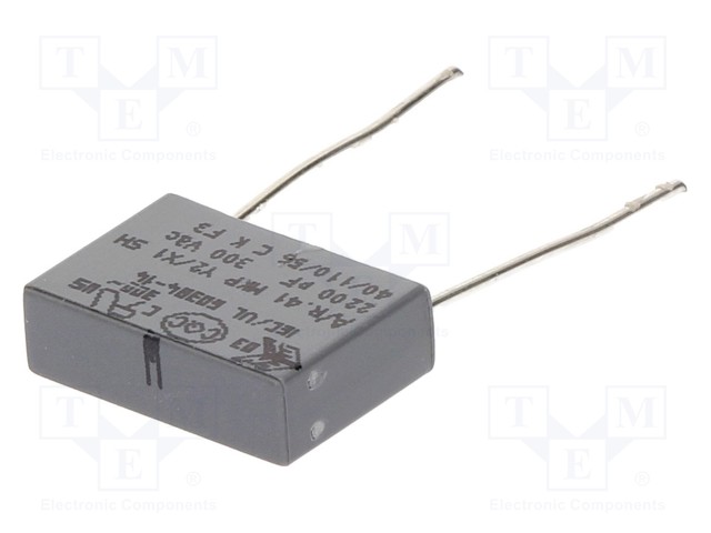 Capacitor: polypropylene; Y2; 2.2nF; 10mm; ±20%; 13x4x9mm; 300VAC