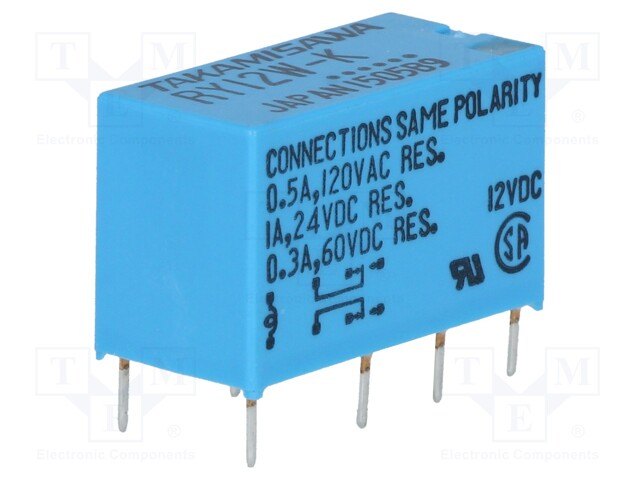 Relay: electromagnetic; DPDT; Ucoil: 12VDC; 0.5A/120VAC; 1A/24VDC