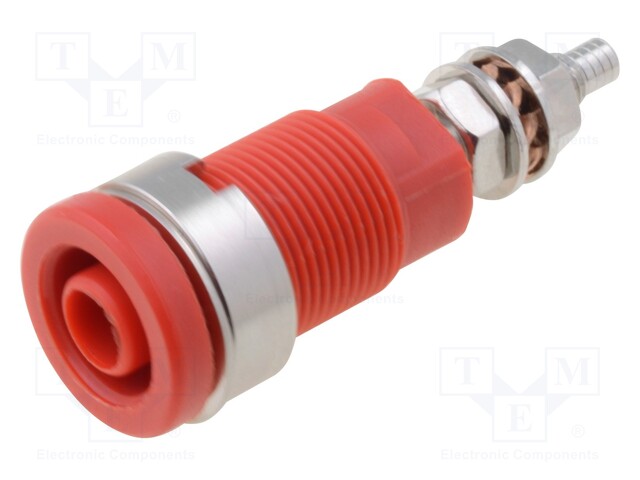 Socket; 4mm banana; 32A; 1kVDC; red; nickel plated; on panel; 40mm