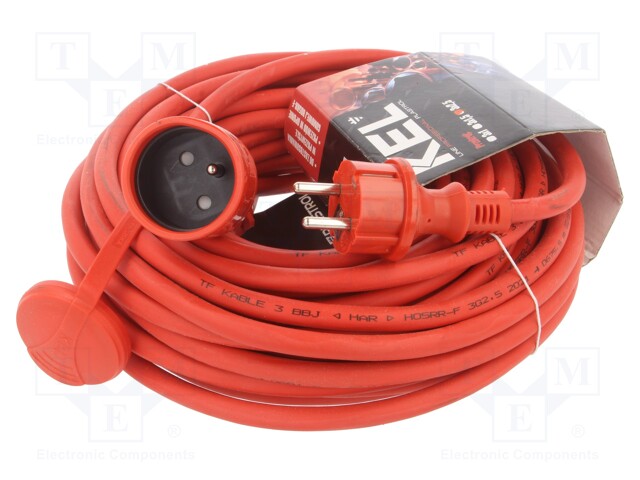 Extension lead; Sockets: 1; rubber; red; 15m; 16A; PROFESSIONAL