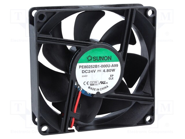 Fan: DC; axial; 24VDC; 80x80x25mm; 101.94m3/h; 47.5dBA; Len: 300mm