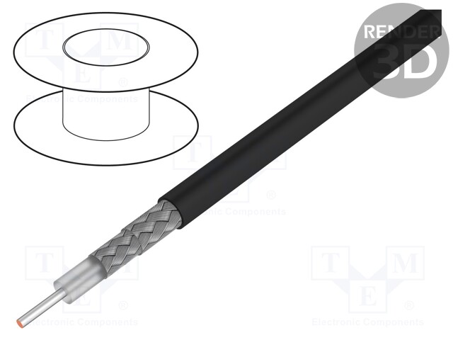 Wire: coaxial; RG223U; 1x50Ω; solid; Cu; PVC; black; 100m
