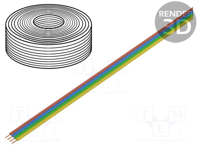 Wire: ribbon; stranded; 4x0,14mm2; red,blue,green,yellow; 5m