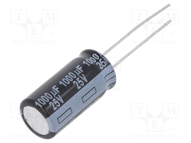 Capacitor: electrolytic; THT; 1000uF; 25VDC; Ø10x20mm; Pitch: 5mm