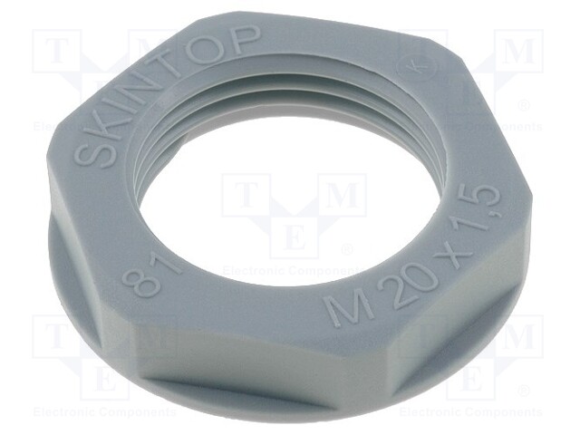 Nut; M20; polyamide; UL94V-2; 27mm; grey; -20÷100°C; Thread: metric