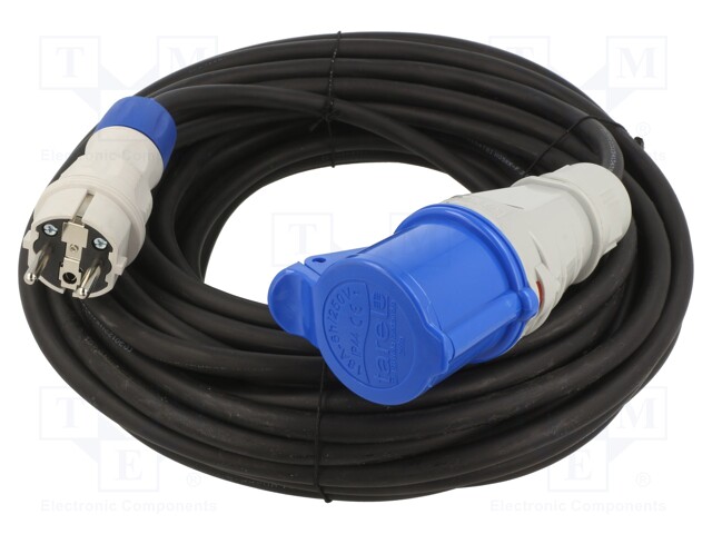 Extension lead; Sockets: 1; rubber; black; 3x2,5mm2; 20m; 16A