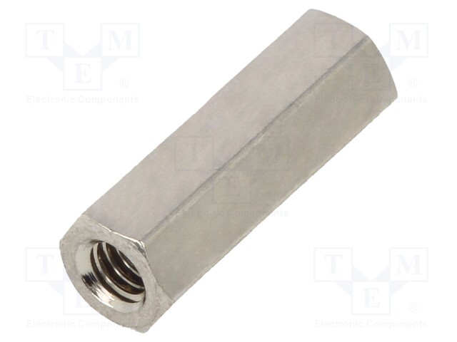 Screwed spacer sleeve; Int.thread: M2,5; 12mm; hexagonal; brass