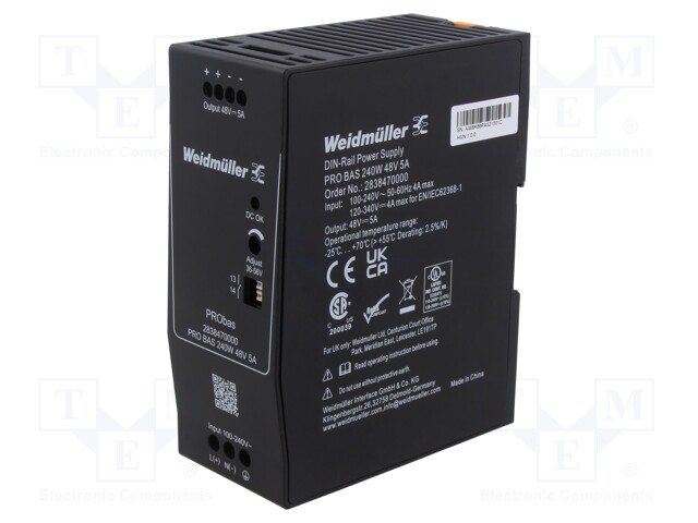 Power supply: switched-mode; for DIN rail; 240W; 48VDC; 5A; 693g