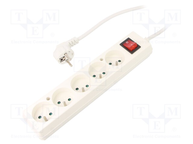 Extension lead; Sockets: 5; white; 3x1,5mm2; 10m; 16A