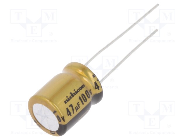 Capacitor: electrolytic; THT; 47uF; 100VDC; Ø10x12.5mm; Pitch: 5mm