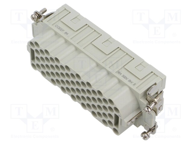 Connector: HDC; contact insert; female; CQEE; PIN: 64; 64+PE; 16A