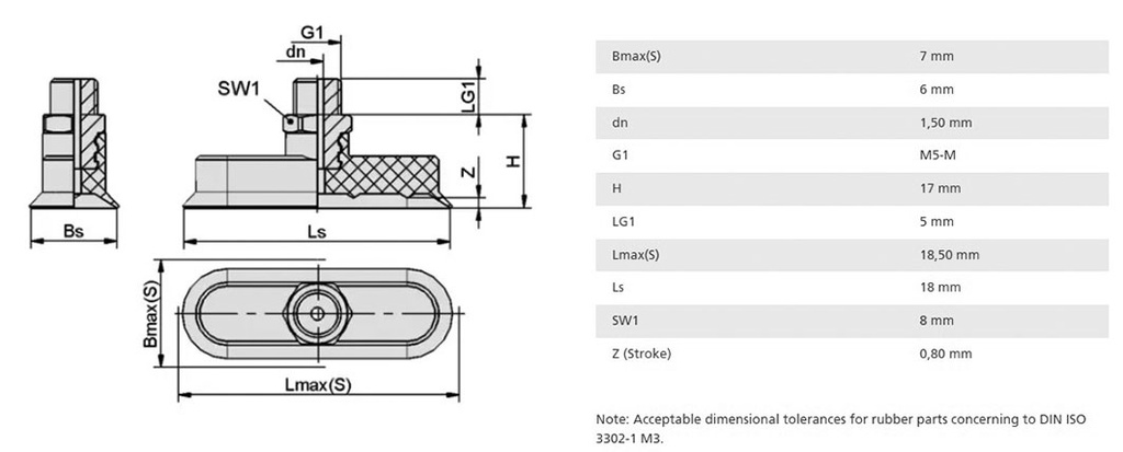 Suction cup; 3.7g; M5-M; Shore hardness: 55; 0.21cm3; 4.5N; 4mm