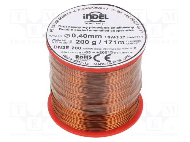 Coil wire; double coated enamelled; 0.4mm; 200g; -65÷200°C