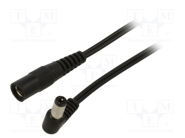 Cable; DC 5,5/2,5 plug,DC 5,5/2,5 socket; angled; 0.5mm2; black