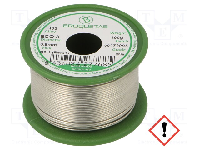 Soldering wire; Sn97Cu3; 0.8mm; 100g; lead free; Package: reel