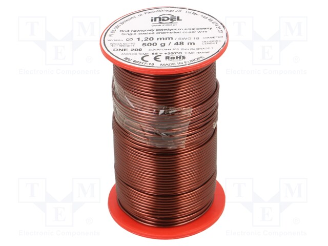 Coil wire; single coated enamelled; 1.2mm; 500g; -65÷200°C