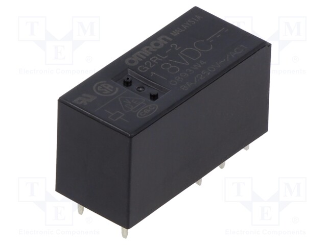 Relay: electromagnetic; DPDT; Ucoil: 18VDC; 8A; 8A/250VAC; 8A/30VDC