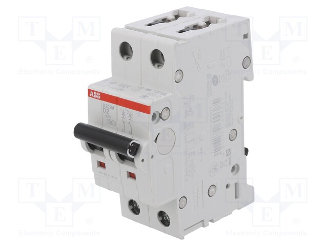 Circuit breaker; 400VAC; Inom: 2A; Poles: 2; DIN; Charact: D; 10kA