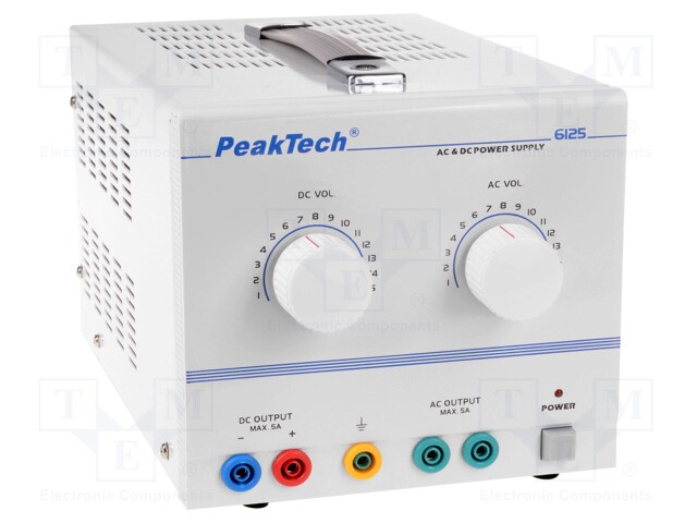 Power supply: laboratory; AC/DC,adjustable; 1÷15V; 0÷5A; 75W