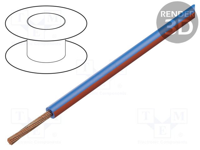 Wire; FLRY-B; stranded; Cu; 0.5mm2; PVC; blue-red; 60V; 100m; Class: 5