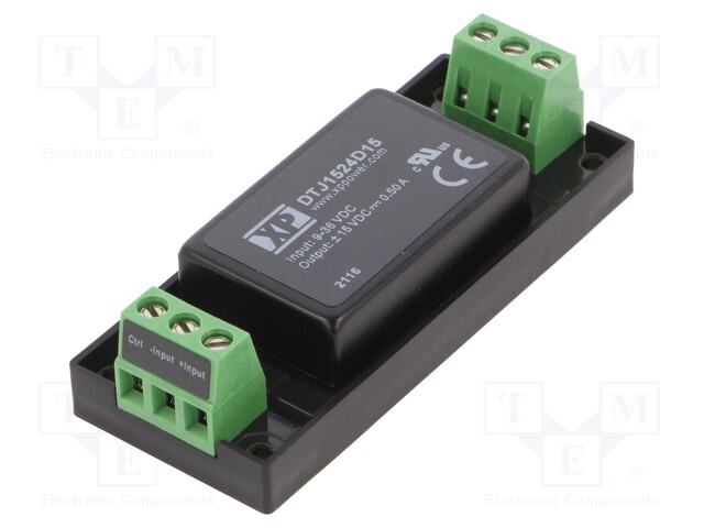 DC/DC Converter, ITE, 2 Output, 15 W, 15 V, 500 mA, -15 V