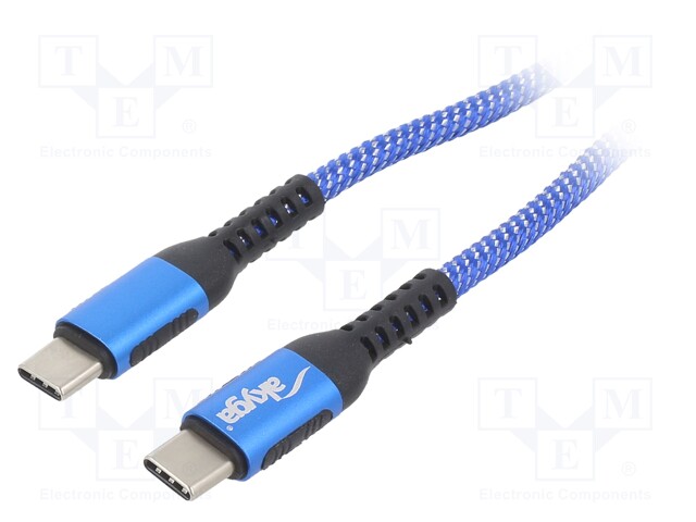 Cable; USB 2.0; USB C plug,both sides; nickel plated; 1m; blue